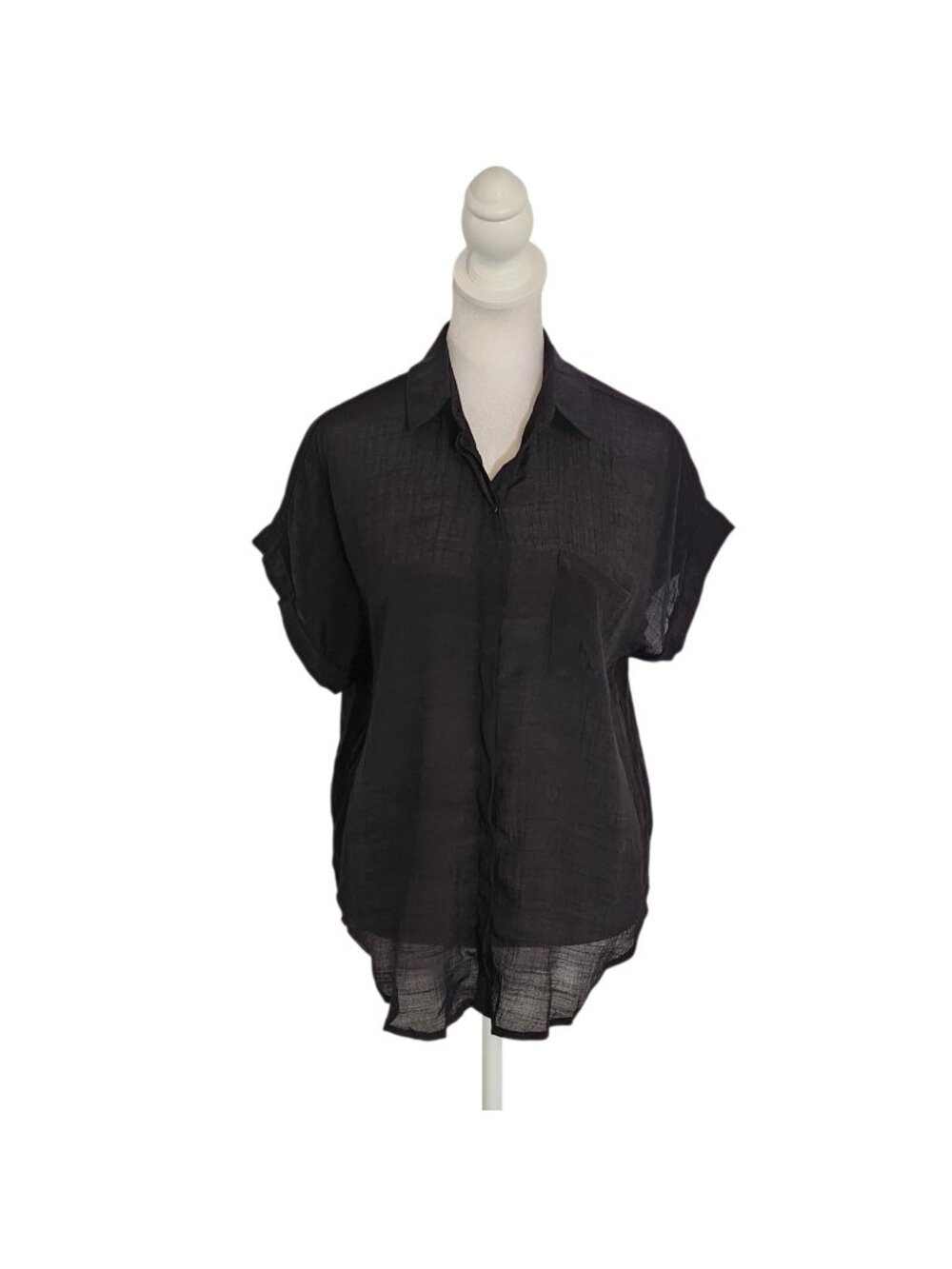 Twine and String Black Textured Sheer Button Up Blouse NWOT Size Medium
